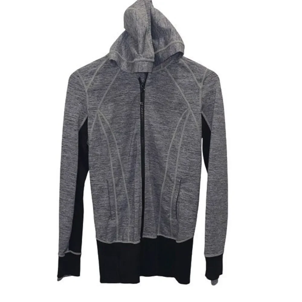 Lululemon Athletica Womens Daily Practice Zip Up Hooded Jacket Gray Black Size 8